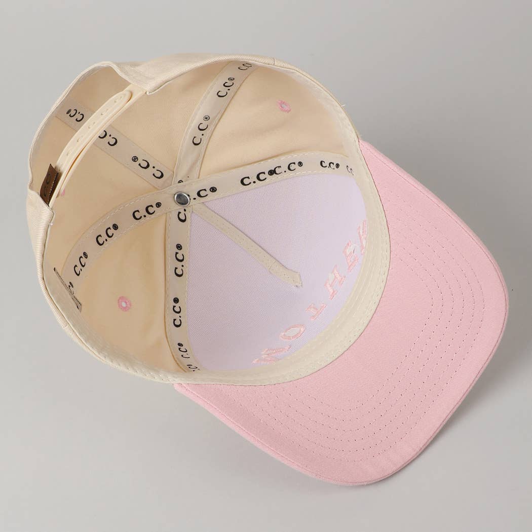 MOTHER Upside Down Lettering Embroidery Cap: LT PINK