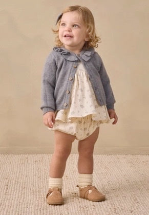 Ruffle Collar Cardigan Heathered Slate