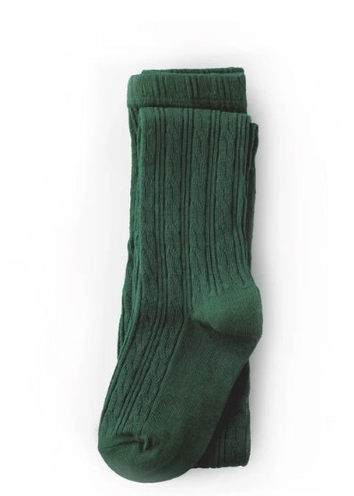 Forest Green Cable Knit Tights - Little Stocking Company