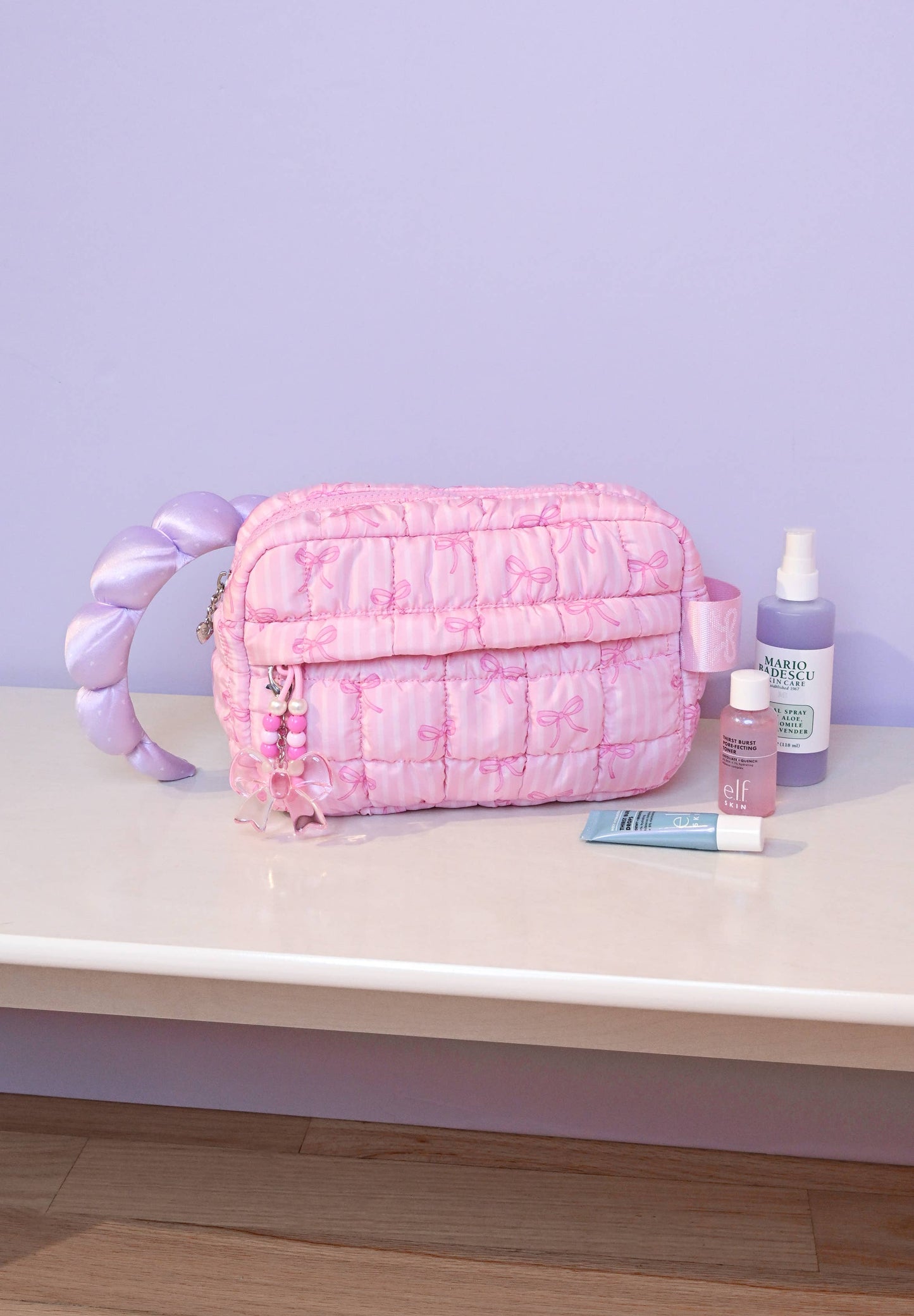 Quilted Scrunchies Striped Bow Printed Pouch