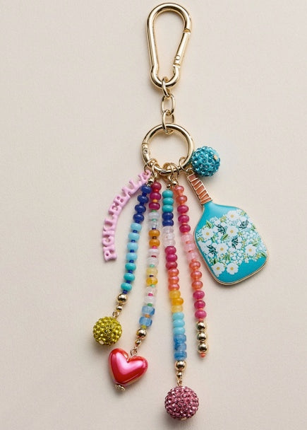Colorful Pickleball Paddle Keychain | Beaded Bag Charm