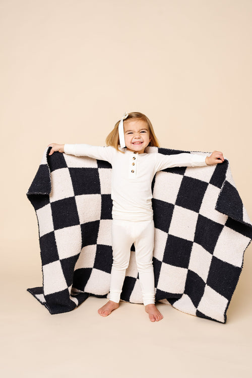 Chenille Blanket - Charcoal Check - Small - Lou Lou & Co