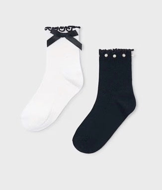 Girl 2-Pack Bow Socks- Black