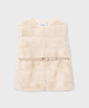 Girl Faux Fur Belted Vest- Cream - Mayoral
