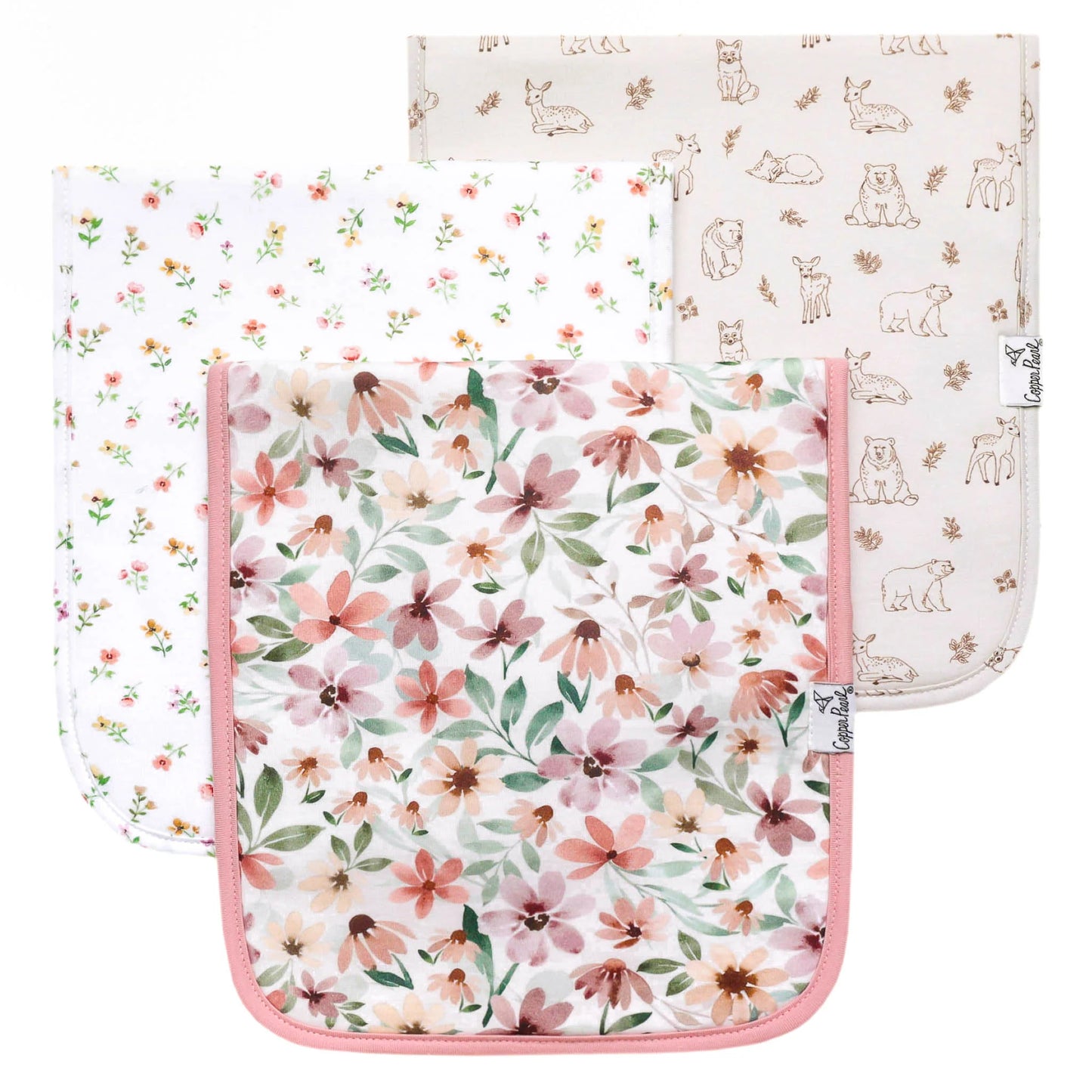 Copper Pearl Premium Baby Burp Cloths 3-Pack - Natalie