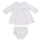 Long Sleeve Peter Pan Ruffle Collar Dress and Bloomer- Anna Floral Stripe