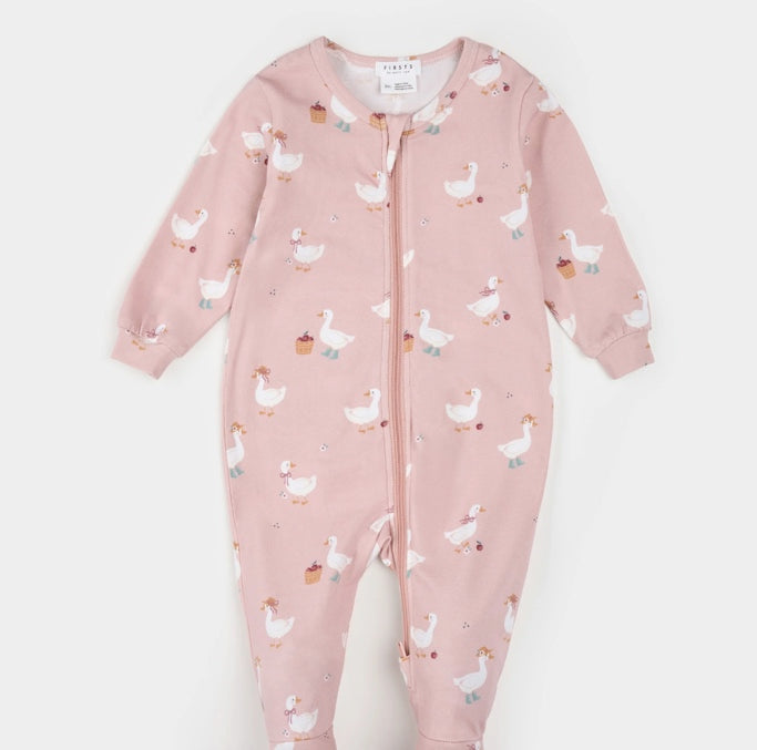 Dress-Up Duck Print on Primrose LunaKnit Sleeper