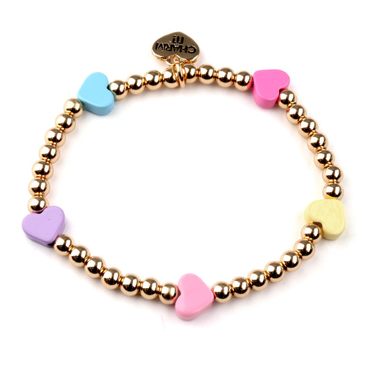 Gold Multi Heart Stretch Bead Bracelet - Charm Its