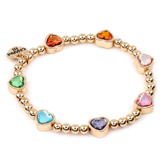 Gold Rainbow Heart Stretch Bracelet - Charm Its