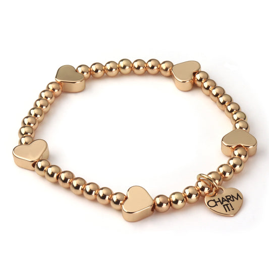 Classic Gold Heart Stretch Bead Bracelet - Charm Its