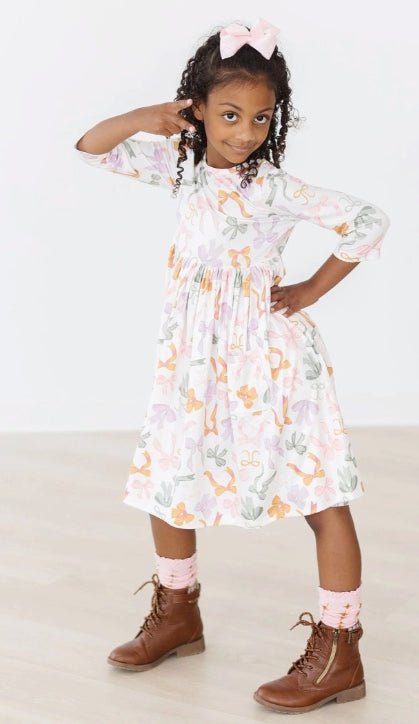 Boho Bows 3/4 Sleeve Pocket Twirl Dress