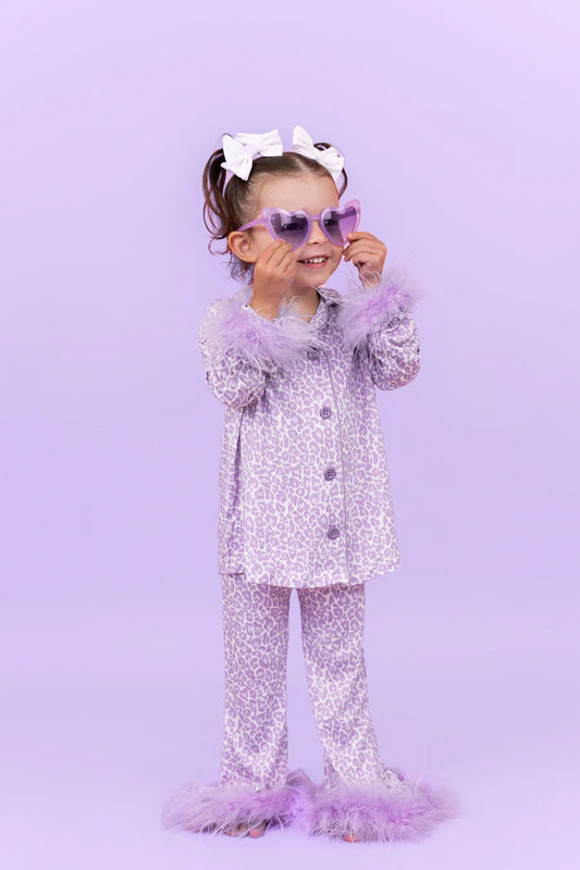LAVENDER LEOPARD GIRL’S FLARE FEATHERED DREAM SET - Dream Big Little Co