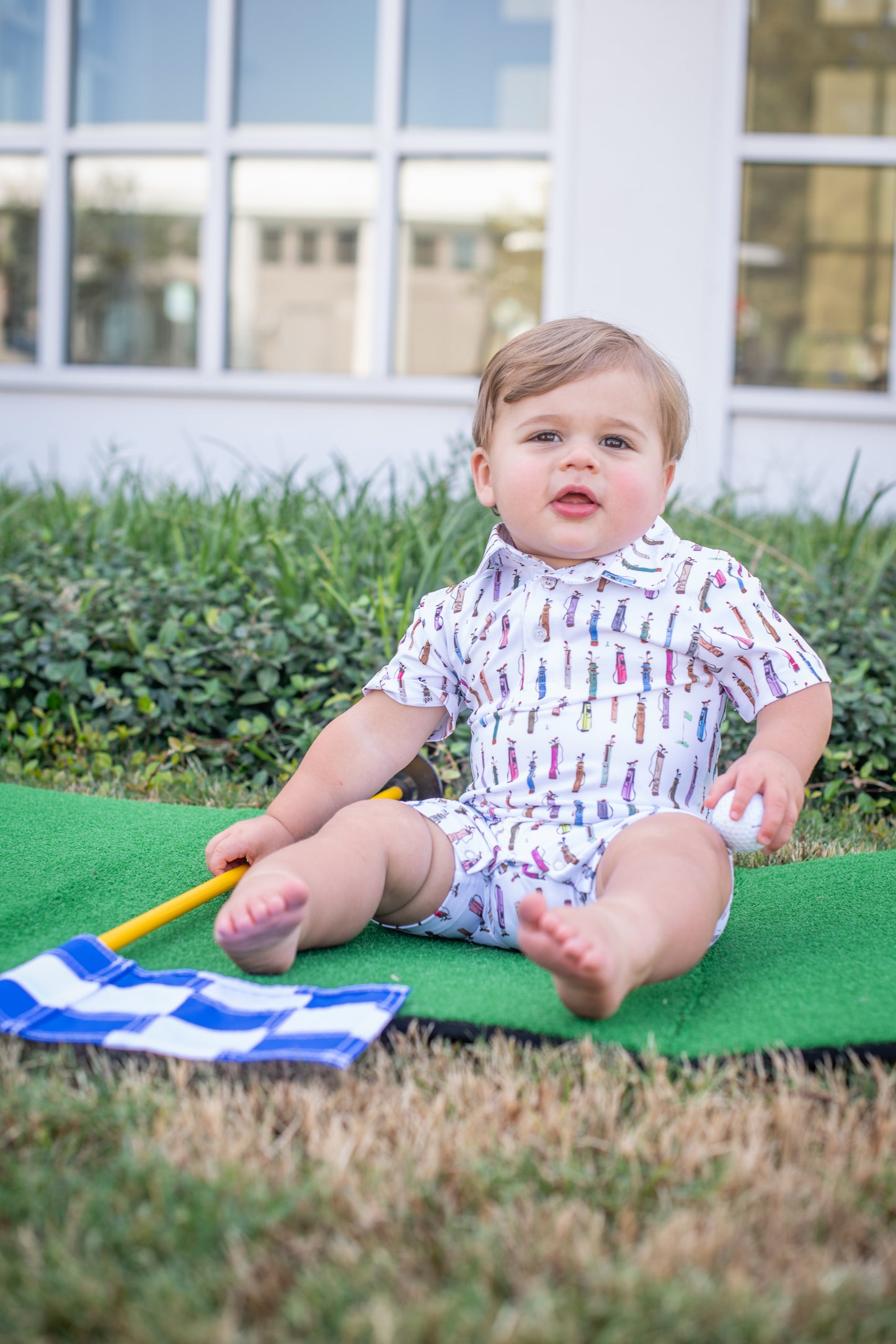 Golf Bags Polo Short Sleeve Romper - Blue Quail