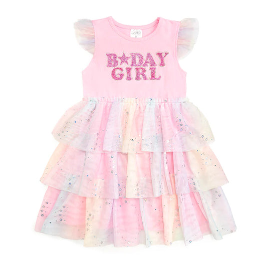 Birthday Girl Fairy Dust Short Sleeve Tutu Dress