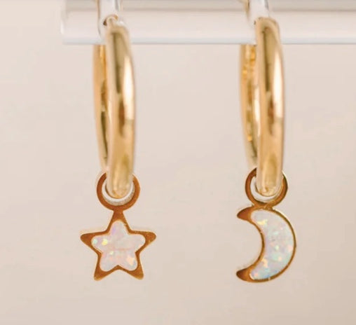 Moon/Star Opal Charms Earrings - Pierced