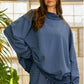 Stripe Print Mock Neck- Navy Blue