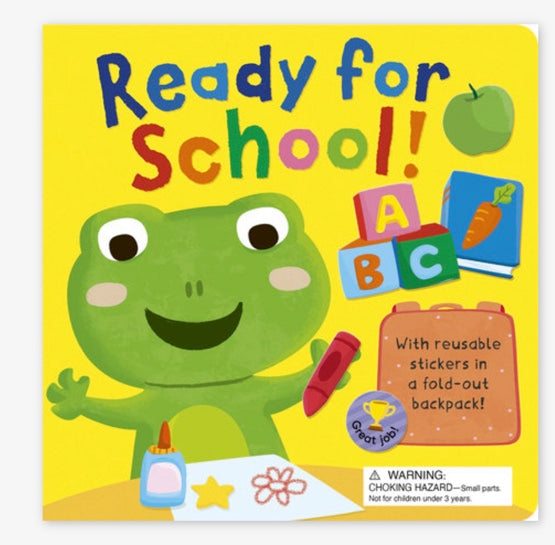 Ready for School! With reusable stickers in a fold-out school bag!