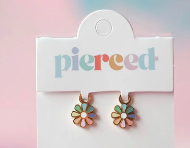 Rainbow Daisy Charm Earrings - Pierced