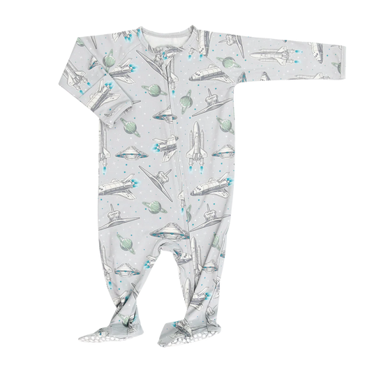Up and Away Zipper Footie - Sweet Bamboo