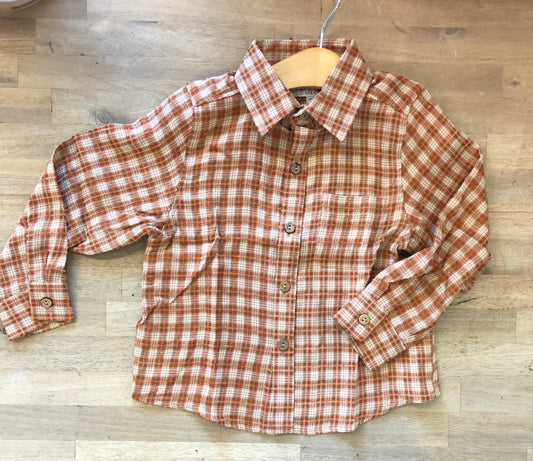 Long Sleeve ButtonDown Top- Brick Plaid - Remington Road Kids