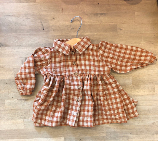 Collared Buttondown Dress- Brick Plaid