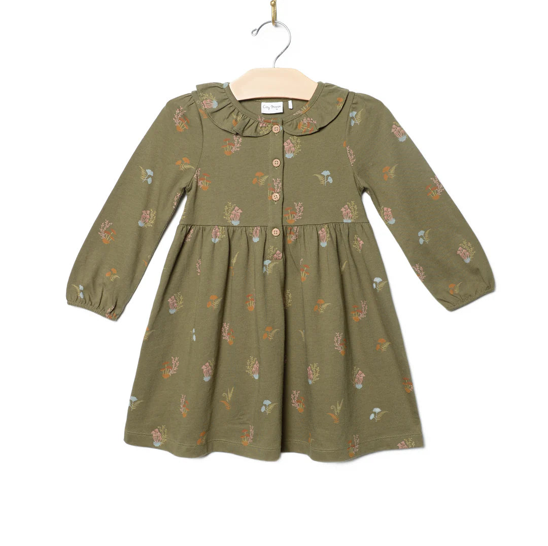Frill Collar Dress- Lichen Mushrooms - City Mouse