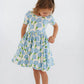 Short Sleeve Twirl Dress in Blue Garden