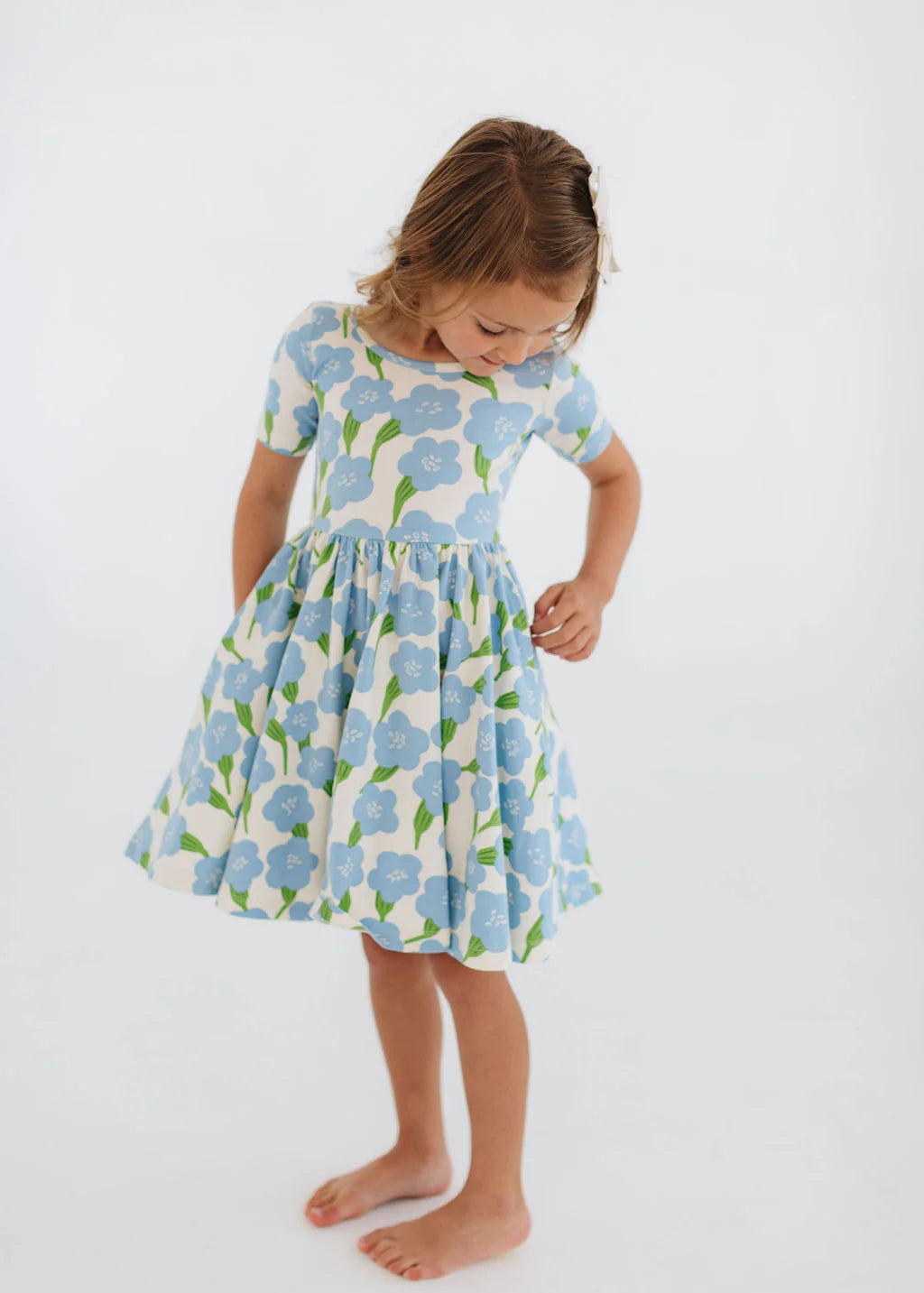 Short Sleeve Twirl Dress in Blue Garden