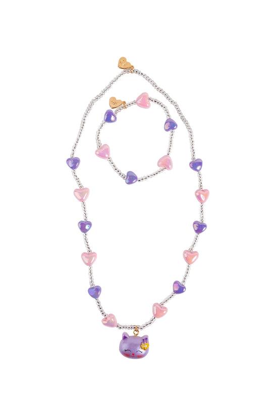 Lovely Kitty Necklace & Bracelet Set, 2pc