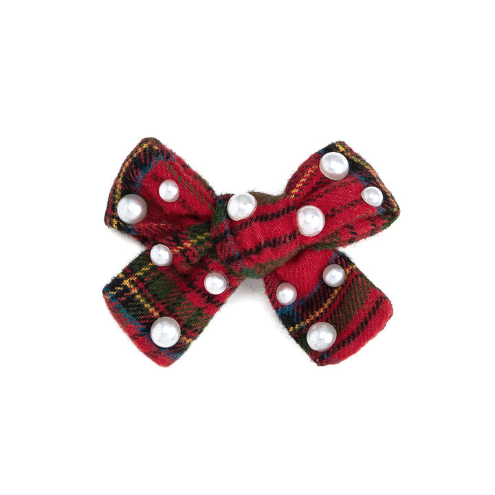 Christmas Tartan Pearl Bow Clip - Sweet Wink