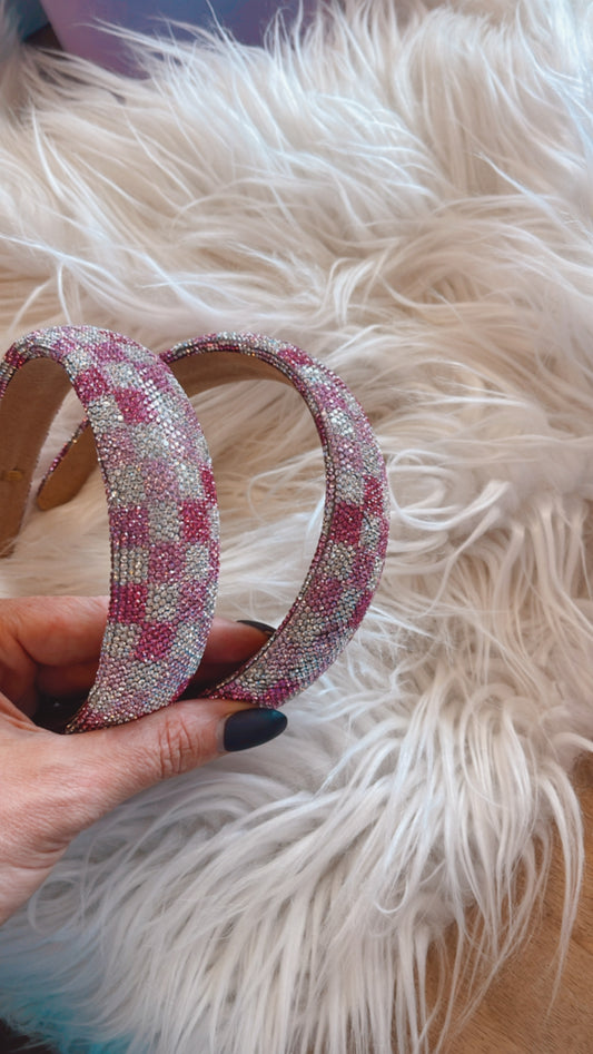 Pink Checked Crystal Headband - Bari Lynn