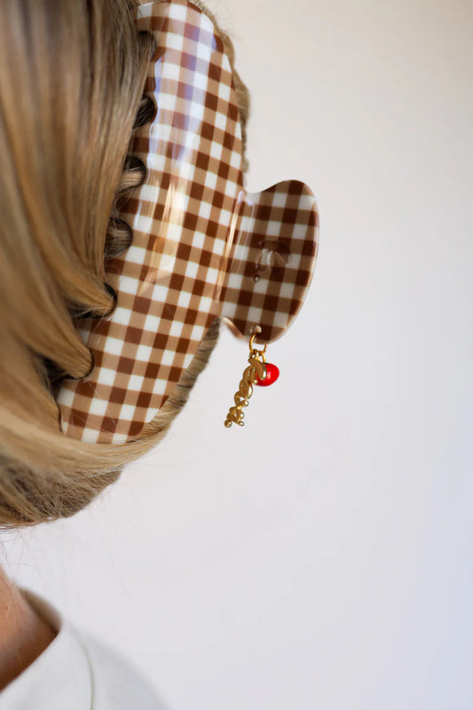 BROWN GINGHAM TOMATO CHARM CLAW - KAXI