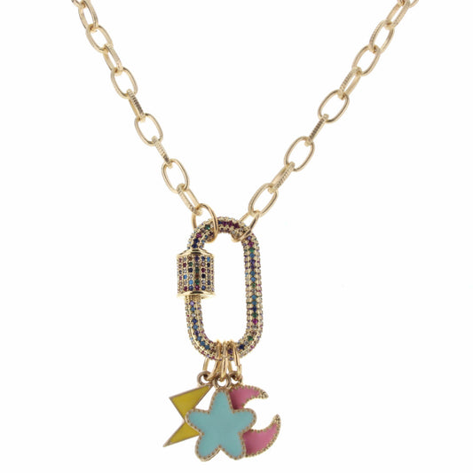 Good Vibes Carabiner With Enamel Charms Necklace - Jane Marie