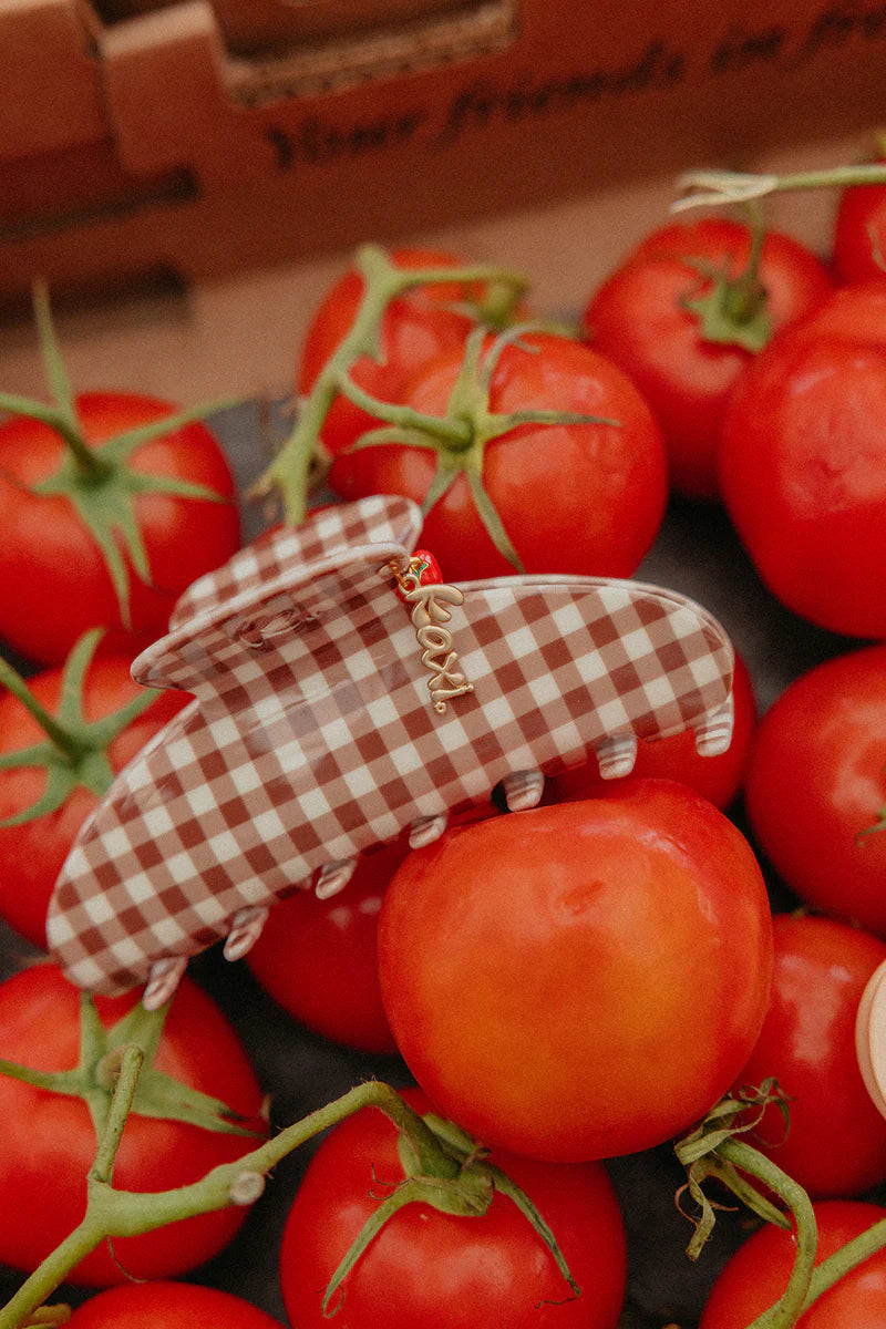 BROWN GINGHAM TOMATO CHARM CLAW - KAXI