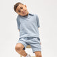 Polo Top & Knit Shorts - Dusty Blue - Baby Sweet Pea's Boutique