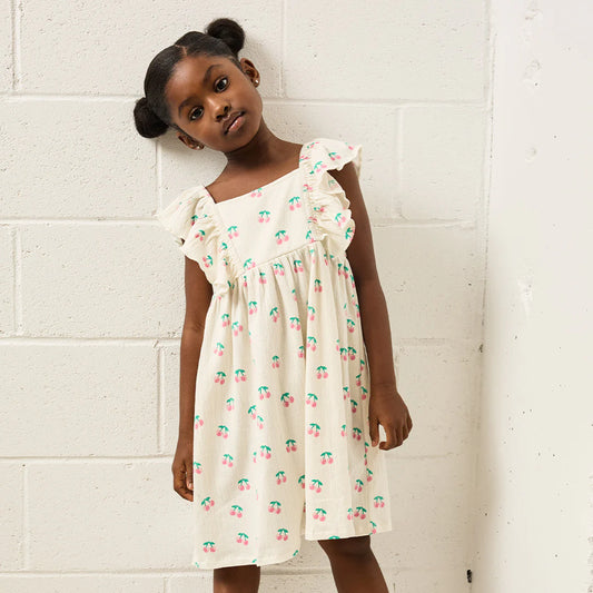 Cherries on Ivory Crinkle Jersey Dress