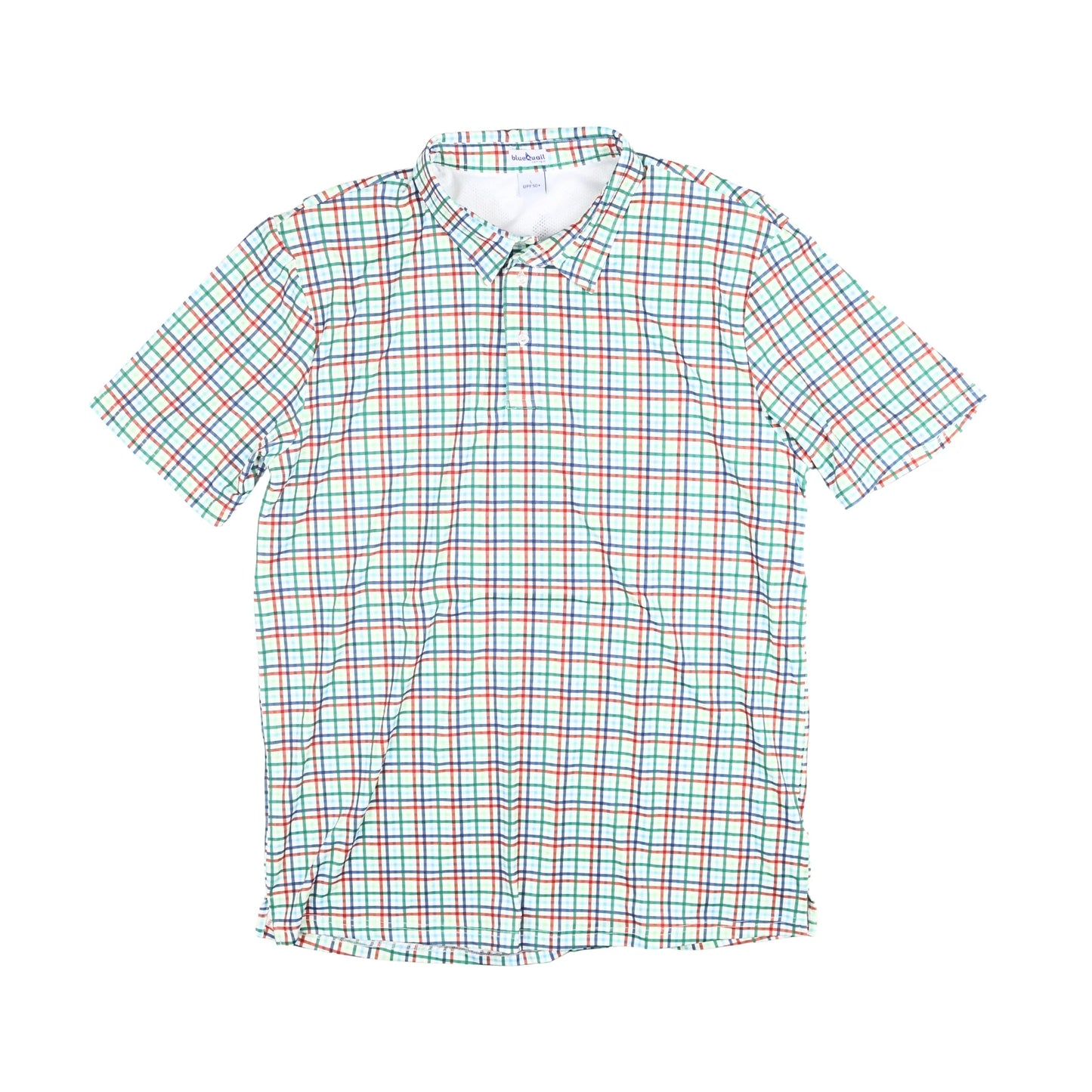 Men's - Fall Plaid Polo Short Sleeve Shirt - Blue Quail