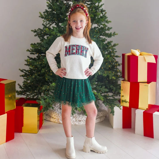 Merry Tartan Patch Christmas Sweatshirt