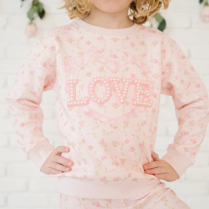 Pink Rose Love Patch Sweatshirt - Pink