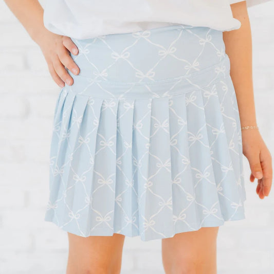 Powder Blue Bow Trellis Athletic Skort - Sweet Wink