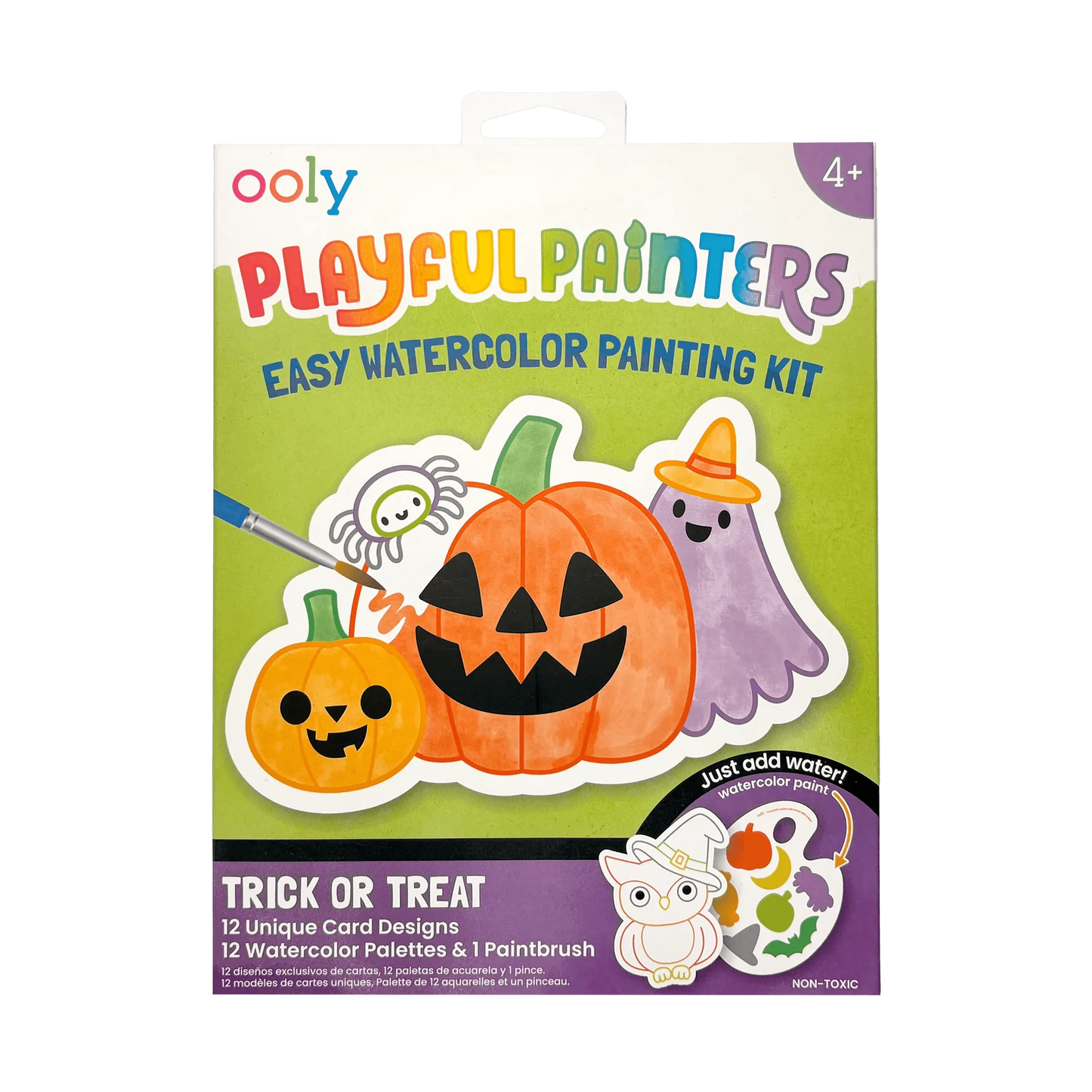 Playful Painters Easy Watercolor Painting Kit - Trick or Treat - 12 Cards 12 Palettes 1 Paintbrush