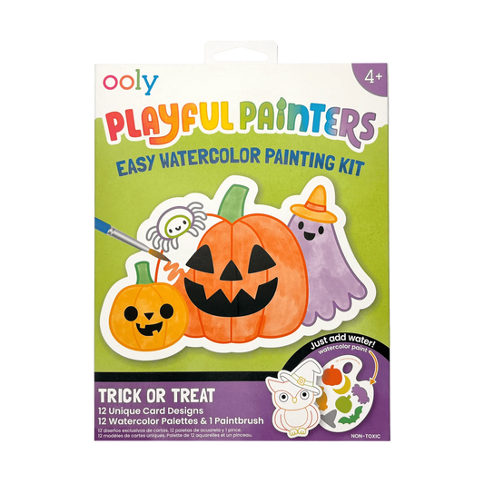 Playful Painters Easy Watercolor Painting Kit - Trick or Treat - 12 Cards 12 Palettes 1 Paintbrush