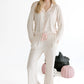 Cream and Black Polka Dot Women's Long Sleeve Ruffle Set