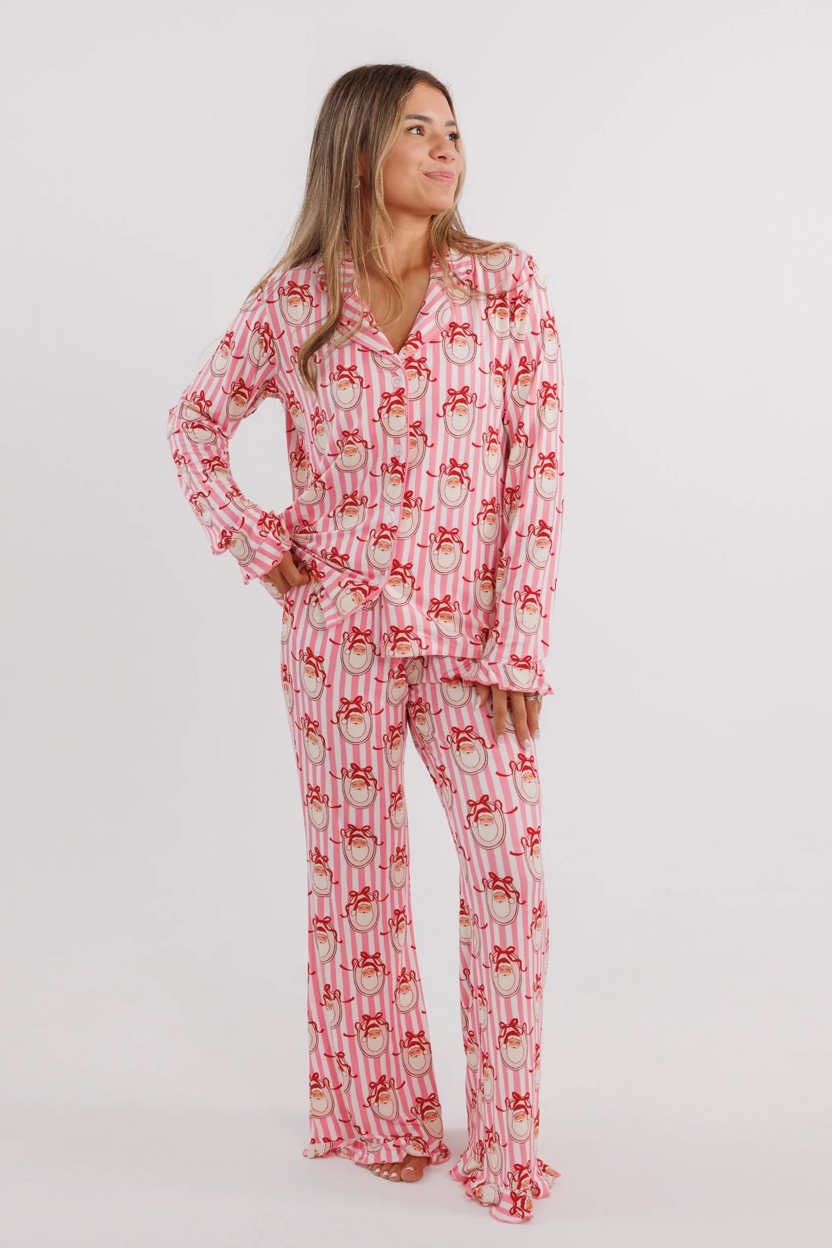 Pink Santa Claus Lane Women's Long Sleeve Ruffle Set - In My Jammers