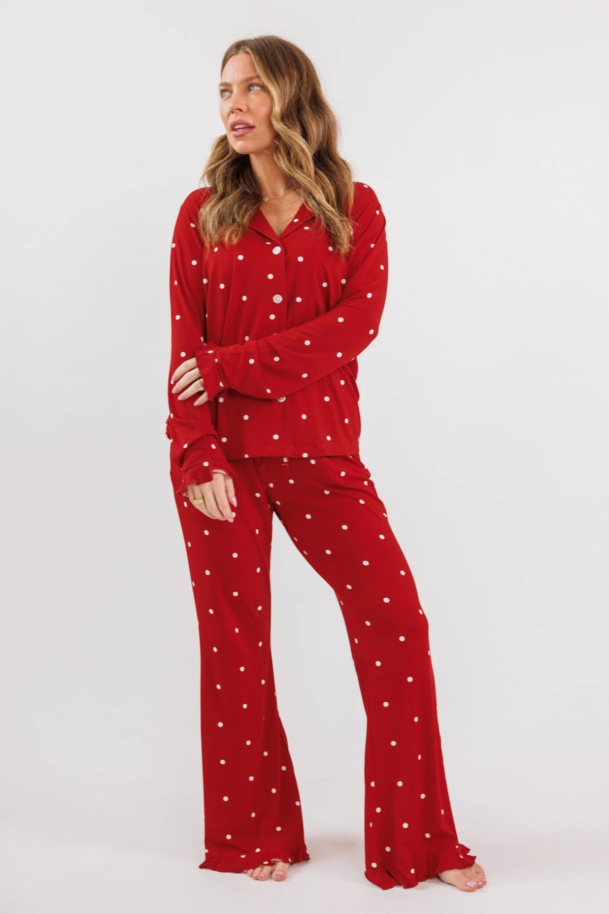 Ruby Polka Dot Women's Long Sleeve Ruffle Set - In My Jammers