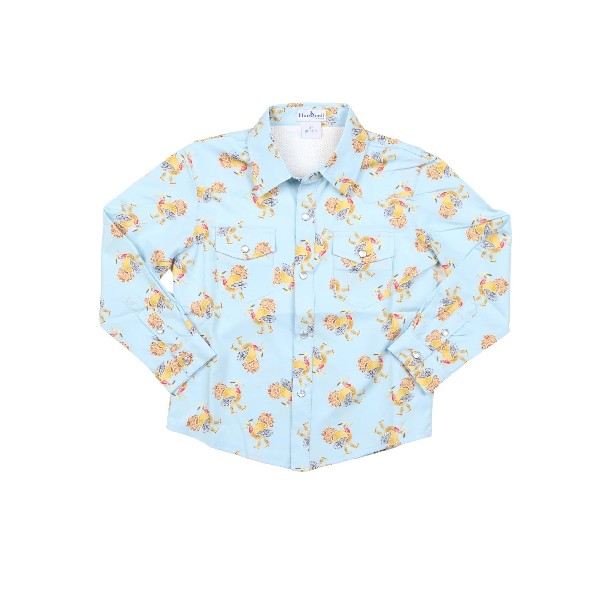 Turkeys Pearl Snap Long Sleeve Shirt - Blue Quail