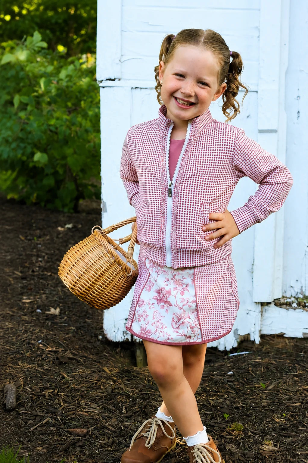 Zip Up Skort Set- Floral Gingham 3 Piece Set
