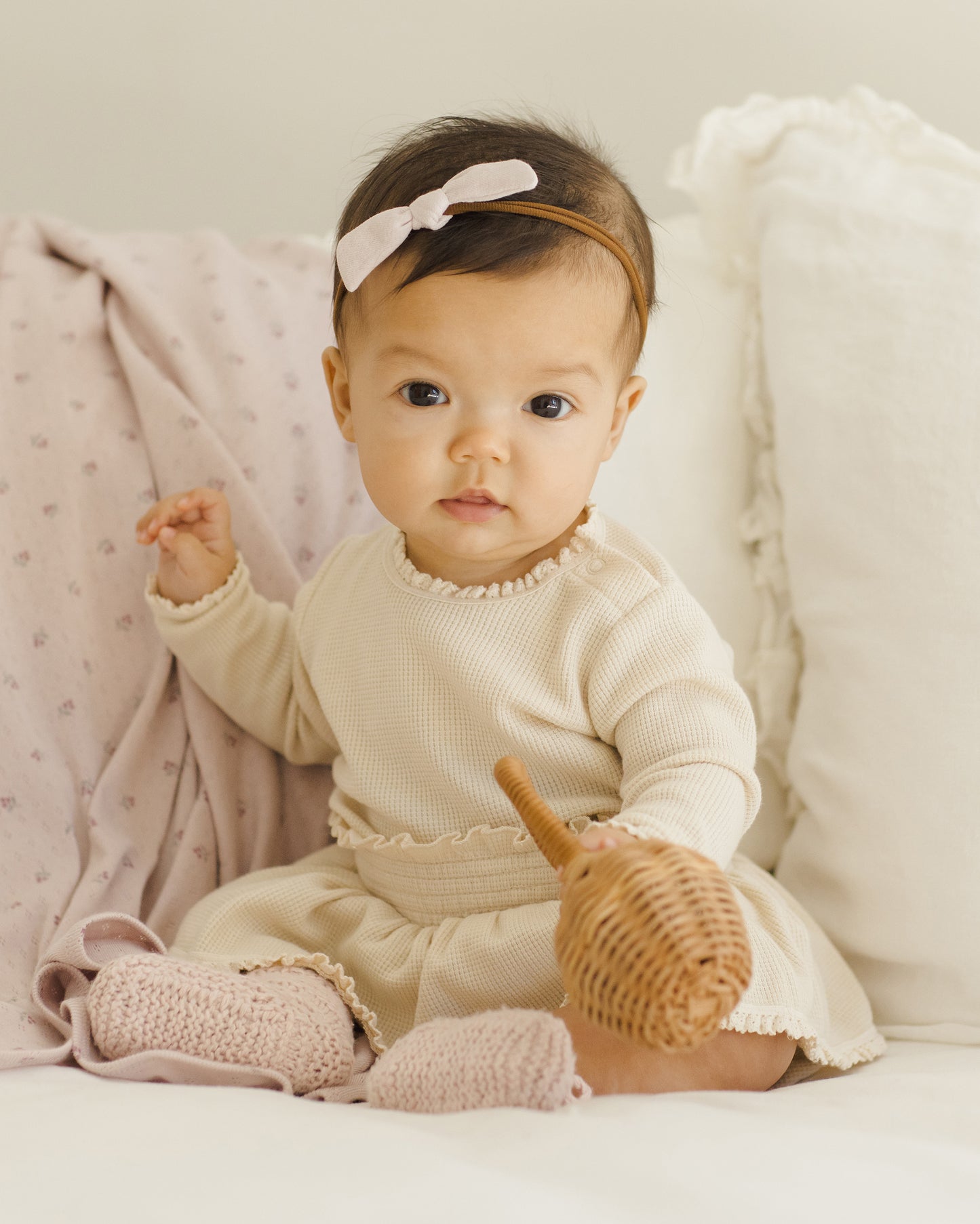 Waffle Long Sleeve Bodysuit || Natural - Quincy Mae