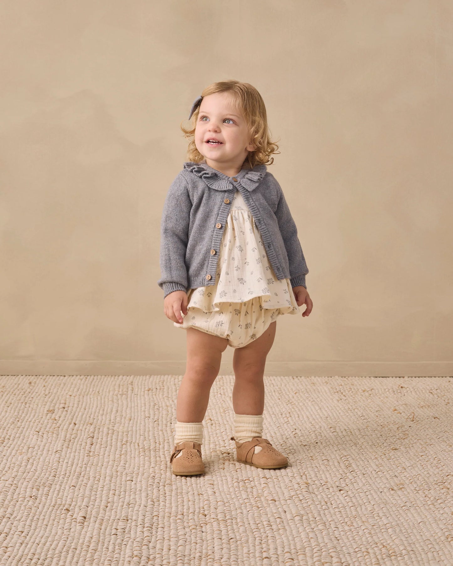 Ruffle Collar Cardigan Heathered Slate