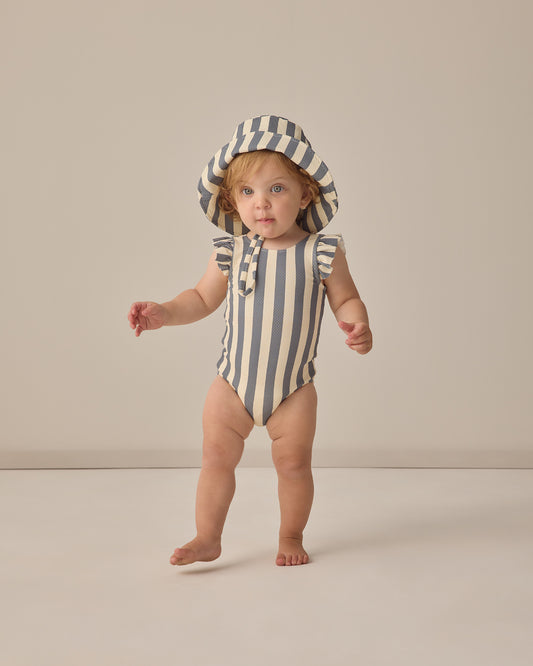 Scoop Back One-Piece Swimsuit || Retro Ocean Stripe